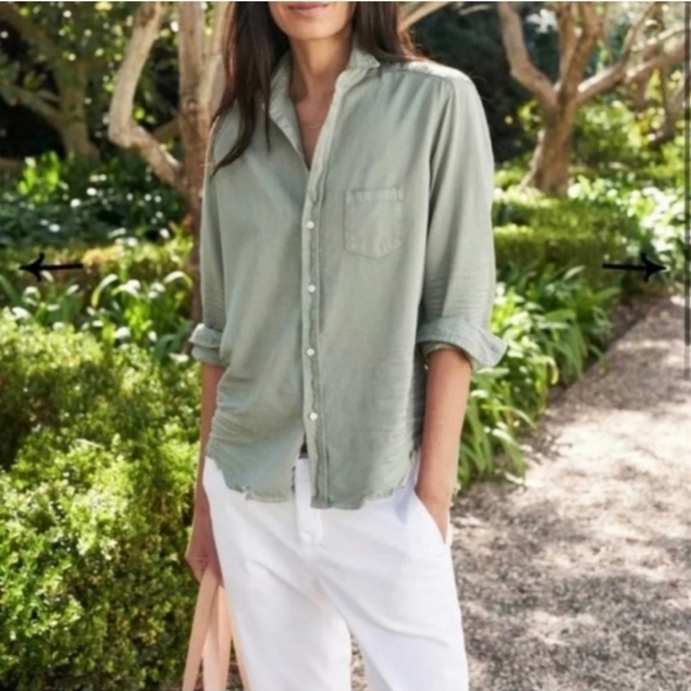 Frank & Eileen Barry POPLIN Blouse Womens L Green Button Front NWT